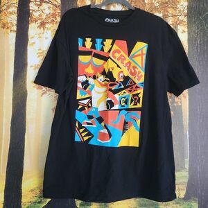 Crash Bandicoot T-Shirt Mens XL Black Block Graphic Trippy Video Game